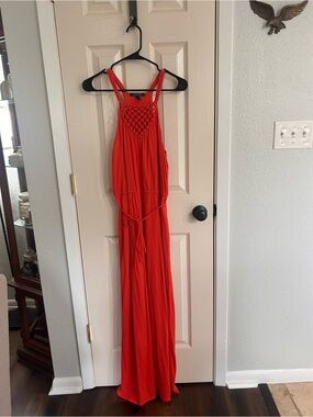 Ralph Lauren Orange Crochet Yoke Maxi Dress